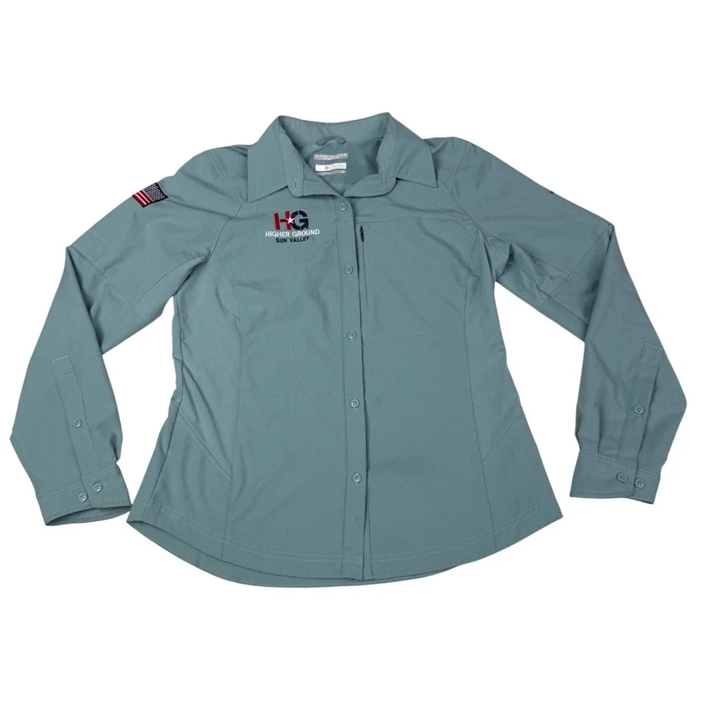 Columbia Womens Silver Ridge Long Sleeve Shirt Blue Grey Sun Valley AL7079 L‎